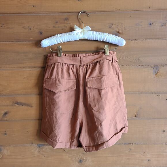 Grade & Gather Brown Paperbag Tie Waist Rayon Summer Short Medium Boho Cognac - Picture 2 of 4